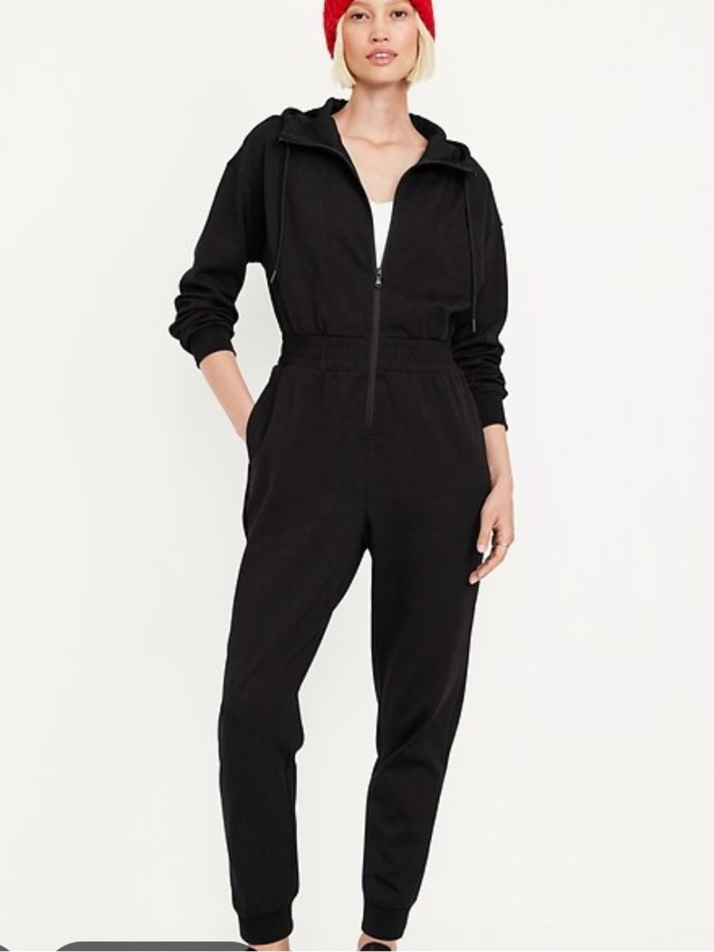 Old Navy Black Hooded Zip-Front Jumpsuit